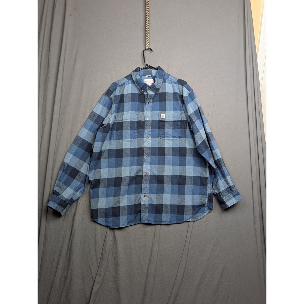 Carhartt Men's Relaxed Fit Flannel Long Sleeve Plaid Shirt - Blue/Black Size XL